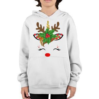 Funny Christmas Unicorn Face Reindeer Flower Girl Women N Youth Hoodie - Thegiftio UK