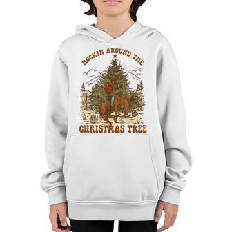 Funny Cowboy Horsing Rocking Around Christmas Tree Western Youth Hoodie - Thegiftio UK