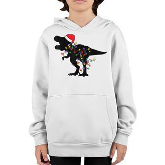 Funny Dinosaur Christmas Pajamas T Rex Xmas Lights Kids Boys Youth Hoodie - Thegiftio UK