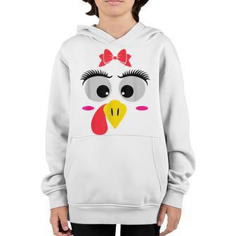 Funny Thanksgiving Day Turkey Face Girl Red Bow Costume Cute Youth Hoodie - Thegiftio UK