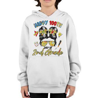 Girl Messy Bun Hair 2Nd Grade 100Th Day Of School Kids Youth Hoodie - Thegiftio UK