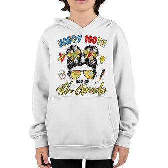 Girl Messy Bun Hair 4Th Grade 100Th Day Of School Kids Youth Hoodie - Thegiftio UK