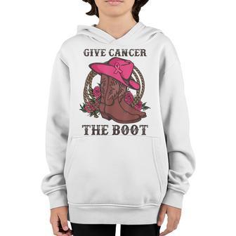Give Cancer The Boot Breast Cancer Awareness Western Cowboy Youth Hoodie - Thegiftio UK