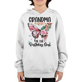 Grandma Of The Birthday Girl Butterfly Flower Print B-Day Youth Hoodie - Thegiftio UK