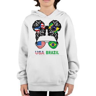 Half American Half Brazilian Girl Usa Brazil Flag Patriot Youth Hoodie - Thegiftio UK