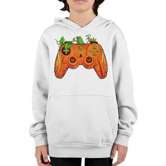 Halloween Gamer Pumpkin Controller Video Gamer Kids Boys V5 Youth Hoodie - Thegiftio UK