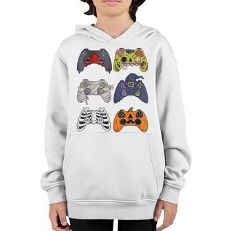 Halloween Skeleton Zombie Gaming Controllers Mummy Boys Kids V11 Youth Hoodie - Thegiftio UK