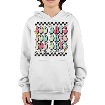 Happy 100 Days Of School 100 Days Smarter Groovy Retro Funny Youth Hoodie - Seseable