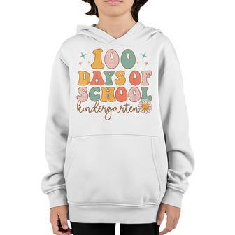 Happy 100 Days Of School Kindergarten Smarter Groovy Retro Youth Hoodie - Thegiftio UK