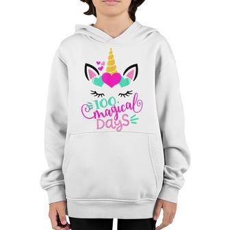 Happy 100 Days Of School Magical Cute Unicorn Days Kids Youth Hoodie - Thegiftio UK