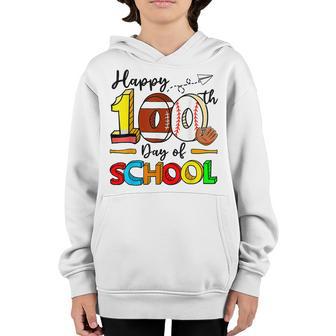 Happy 100Th Day Of School Football Baseball Gift 100 Days Youth Hoodie - Thegiftio UK