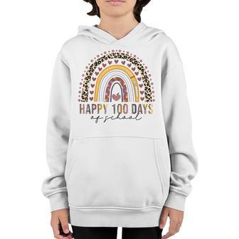 Happy 100Th Day Of School Leopard Rainbow Teacher 100 Days V2 Youth Hoodie - Thegiftio UK