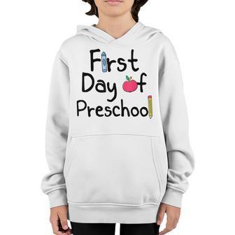 Happy First Day Of Preschool Crayon Pencil Funny Youth Hoodie - Thegiftio UK