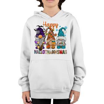 Happy Hallothanksmas Gnomes Thanksgiving Boys Girls Kids Youth Hoodie - Thegiftio UK