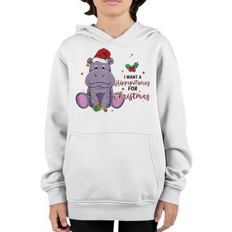I Want A Hippopotamus For Christmas Xmas Hippo For Kid Women V16 Youth Hoodie - Thegiftio UK