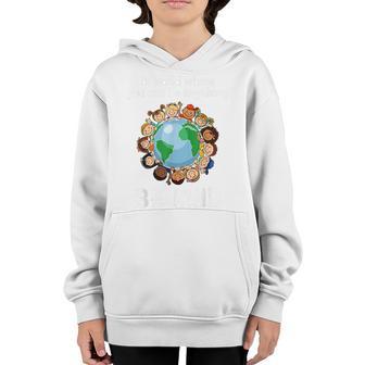 In A World Be Kind Kids Earth Anti Bullying Unity Day Orange Youth Hoodie - Thegiftio UK