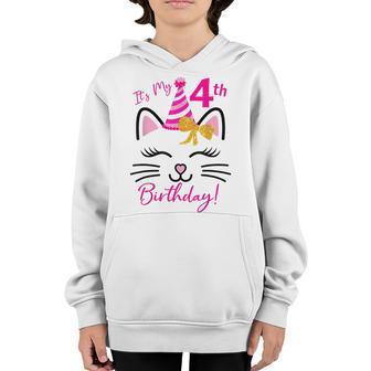 Its My 4Th Birthday Girl Funny Cat Birthday 4 Year Old Youth Hoodie - Thegiftio UK