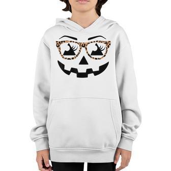 Jack O Lantern Face Pumpkin Halloween Leopard Glasses Girls V2 Youth Hoodie - Thegiftio UK