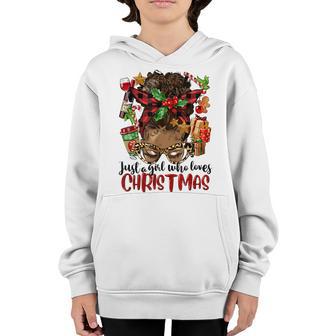Just A Girl Who Loves Christmas Afro Xmas Black African Girl Youth Hoodie - Thegiftio UK