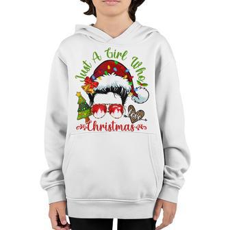 Just A Girl Who Loves Christmas Funny Messy Bun Hair Women Youth Hoodie - Thegiftio UK