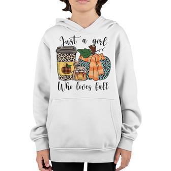 Just A Girl Who Loves Fall Pumpin Spice Latte Cute Autumn Youth Hoodie - Thegiftio UK