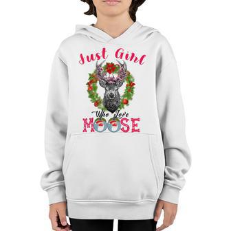 Just Girl Who Love Moose Christmas Pajama Gifts Ns Women Youth Hoodie - Thegiftio UK
