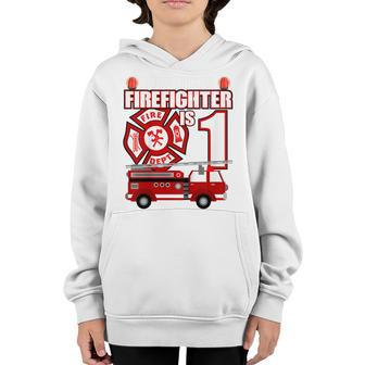 Kids 1 Year Old Firefighter Birthday Party Fire Truck 1St Gift Youth Hoodie - Seseable