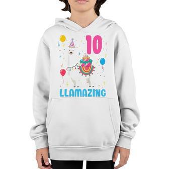 Kids 10Th Birthday I Am 10 Years Old And Llamazing Llama Girl Youth Hoodie - Thegiftio UK