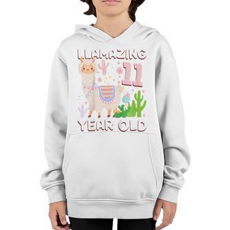Kids 11Th Birthday Gift 11 Years Old And Llamazing Llama Girl Youth Hoodie - Thegiftio UK