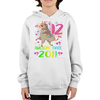 Kids 12 Year Old Sloth Riding Llama Since 2011 12Th Birthday Girl Youth Hoodie - Thegiftio UK