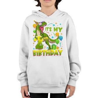 Kids 2 Year Dinosaur Its My 2Nd Birthday Happy T-Rex Bday Boy Youth Hoodie - Thegiftio UK