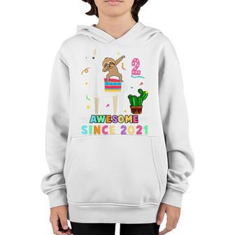 Kids 2 Year Old Dab Sloth Riding Unicorn 2021 2Nd Birthday Girl Youth Hoodie - Thegiftio UK