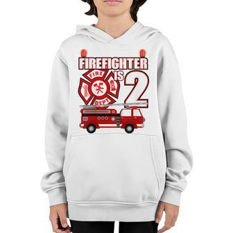 Kids 2 Year Old Firefighter Birthday Party Fire Truck 2Nd Gift Youth Hoodie - Seseable