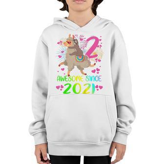 Kids 2 Year Old Sloth Riding Llama Since 2021 2Nd Birthday Girl Youth Hoodie - Thegiftio UK