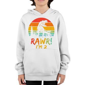 Kids 2 Years Old Boy 2Nd Birthday Gift T Rex Dinosaur Rawr I’M 2 Youth Hoodie - Thegiftio UK