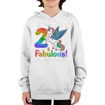 Kids 2 Years Old I Am 2 And Fabulous Unicorn Girl 2Nd Birthday Youth Hoodie - Thegiftio UK