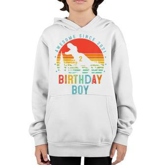 Kids 2Nd Birthday Dinosaur Gift 2 Year Old Boy Awesome Since 2021 Youth Hoodie - Seseable