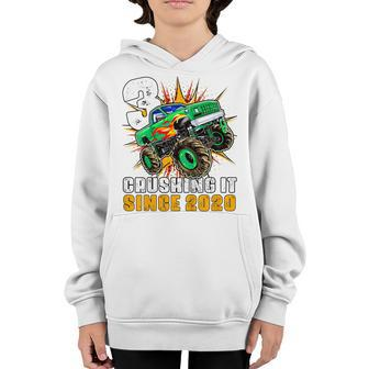 Kids 3 Crushing It Since 2020 Monster Truck 3Rd Birthday Boys Youth Hoodie | Mazezy