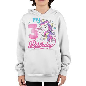 Kids 3 Years Old Unicorn Face 3Rd Birthday Girl Unicorn Party Youth Hoodie - Thegiftio UK