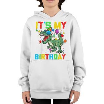 Kids 4 Year Dinosaur Its My 4Th Birthday Happy T-Rex Bday Boy Youth Hoodie - Thegiftio UK