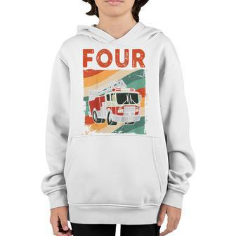 Kids 4 Year Old 4Th Birthday Boy Firefighter Fire Truck Youth Hoodie - Seseable