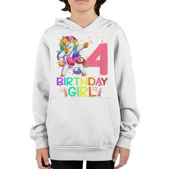 Kids 4 Year Old Dabbing Unicorn 4Th Birthday Girl Kids Girls Youth Hoodie - Thegiftio UK
