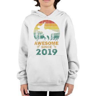 Kids 4 Year Old Dinosaur Awesome Since 2019 4Th Birthday Boy Gift Youth Hoodie - Thegiftio UK