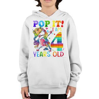 Kids 4 Year Old Gifts I Am 4Th Birthday Pop It Dabbing Unicorn Youth Hoodie - Thegiftio UK