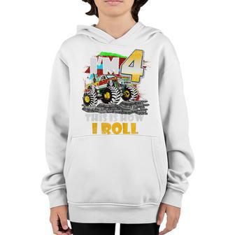 Kids 4 Year Old Monster Truck 4Th Birthday Gift Boy Toddler Youth Hoodie - Thegiftio UK