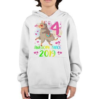 Kids 4 Year Old Sloth Riding Llama Since 2019 4Th Birthday Girl Youth Hoodie - Thegiftio UK