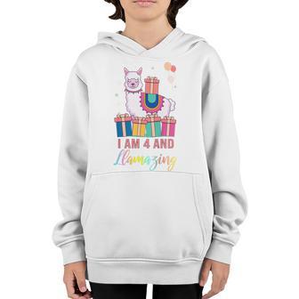 Kids 4 Years Old 4Th Birthday Llama Birthday Girl Gift V2 Youth Hoodie - Thegiftio UK