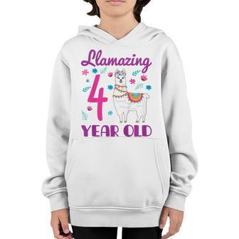 Kids 4 Years Old 4Th Birthday Llama Birthday Girl Gift Youth Hoodie - Thegiftio UK