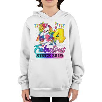 Kids 4 Years Old Fabulous Since 2019 4Th Birthday Unicorn Girl Youth Hoodie - Thegiftio UK