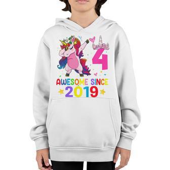 Kids 4 Years Old Gifts Unicorn Dabbing 4Th Birthday Girl Ns V2 Youth Hoodie - Thegiftio UK
